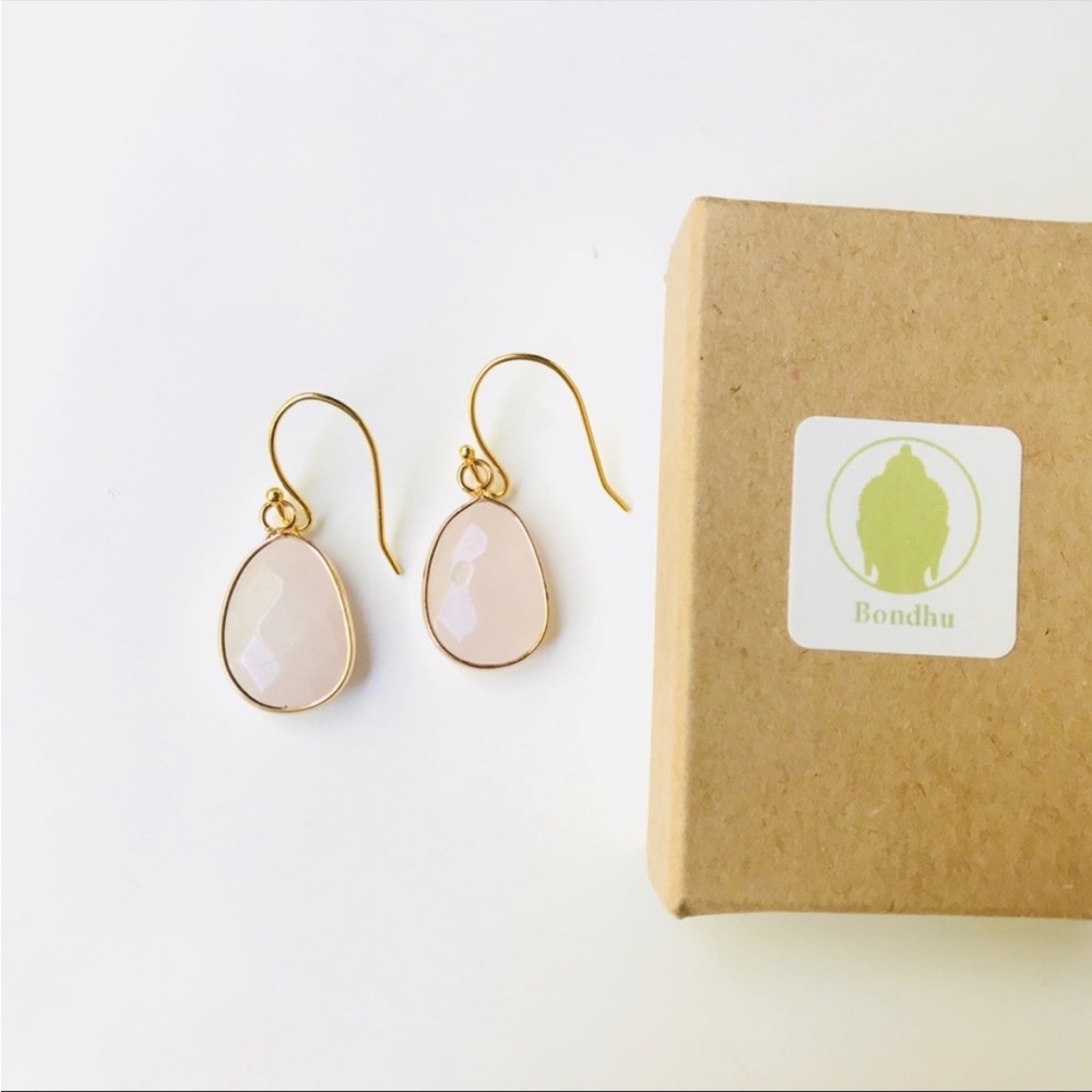 Rose Quartz Stone Drop Gold Earrings